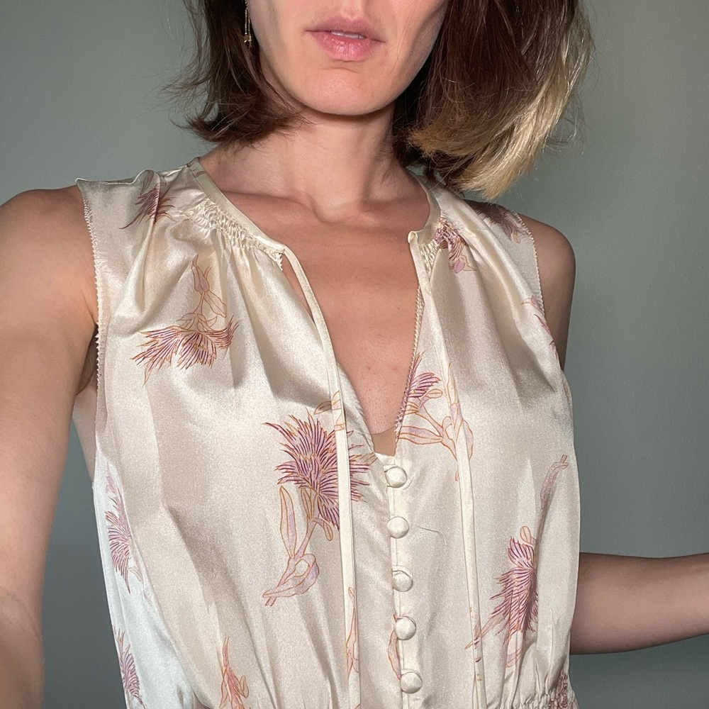 NORA FLORAL SILK SLEEVELESS A-LINE DRESS IN SUNSET COMBO - Picture 14 of 14